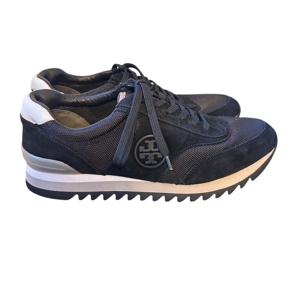 Tory Burch Sawtooth Sneakers, black, gray, white colorway suede/canvas size 9